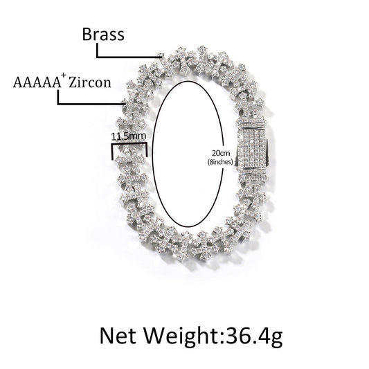 Hip-hop 11.5MM zircon-encrusted cross bracelet